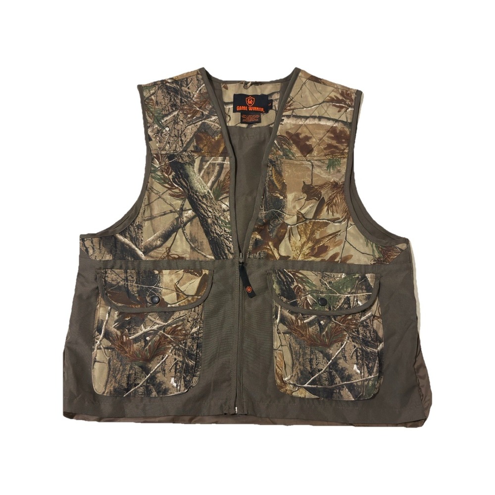 Game Winner Real‎ Tree Camo Hunting Zip Vest Game Pockets Men's Large